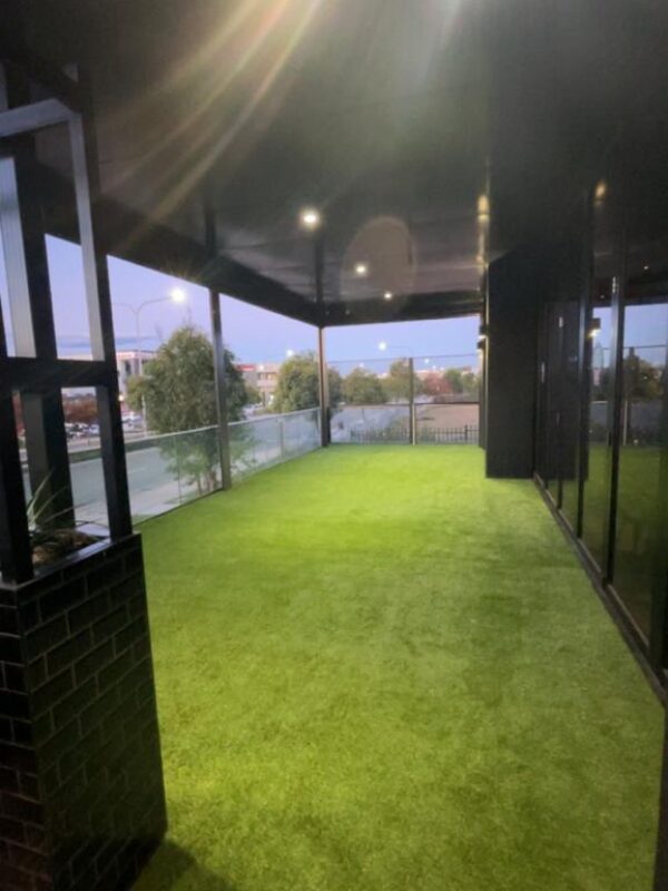 Commercial install Sydney. Restaurant balcony makeover. Synthetic Grass artificial grass fake turf Sydney Install.